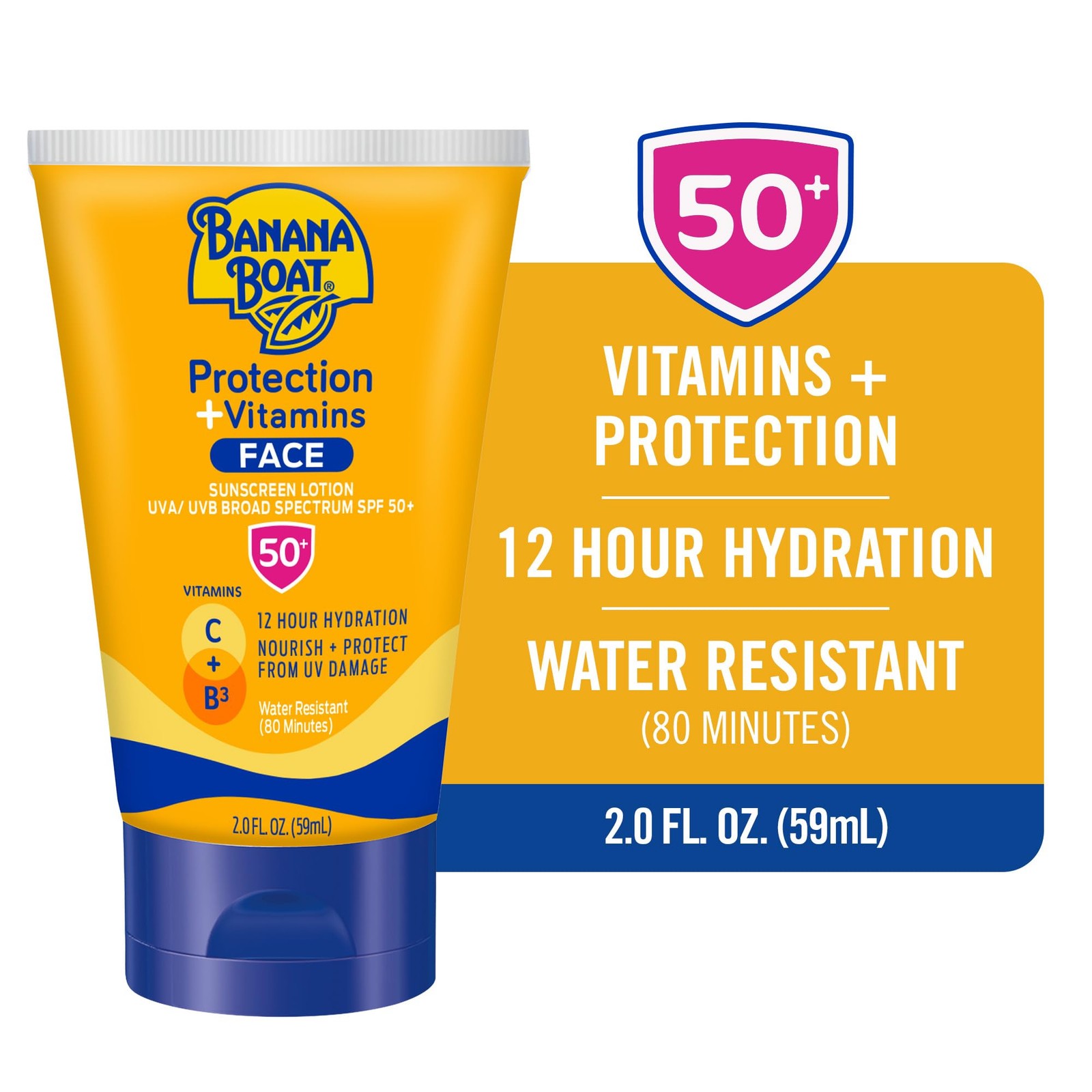 Banana Boat Protection + Vitamins Face Sunscreen 2 Fl Oz (Pack of 1), White