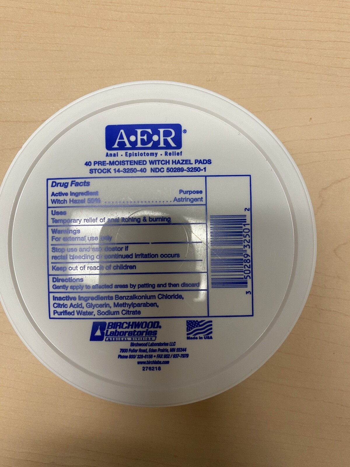 AER Anal Episiotomy Relief. 40 Pre Moistened with Witch Hazel Pads