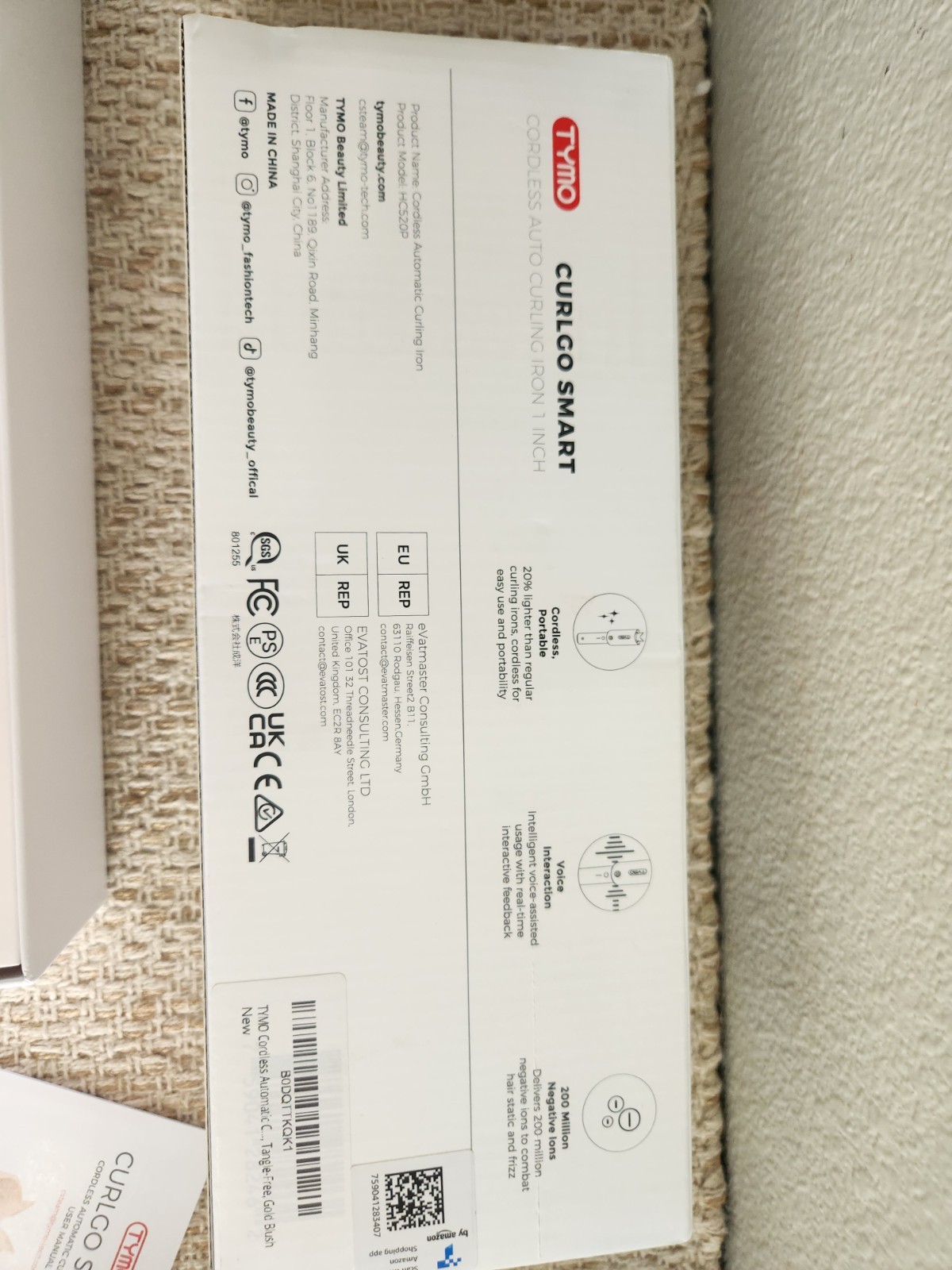 TYMO Curlgo Smart Cordless 1 in Ceramic Curling Iron 410°F 3 Settings Gold Blush