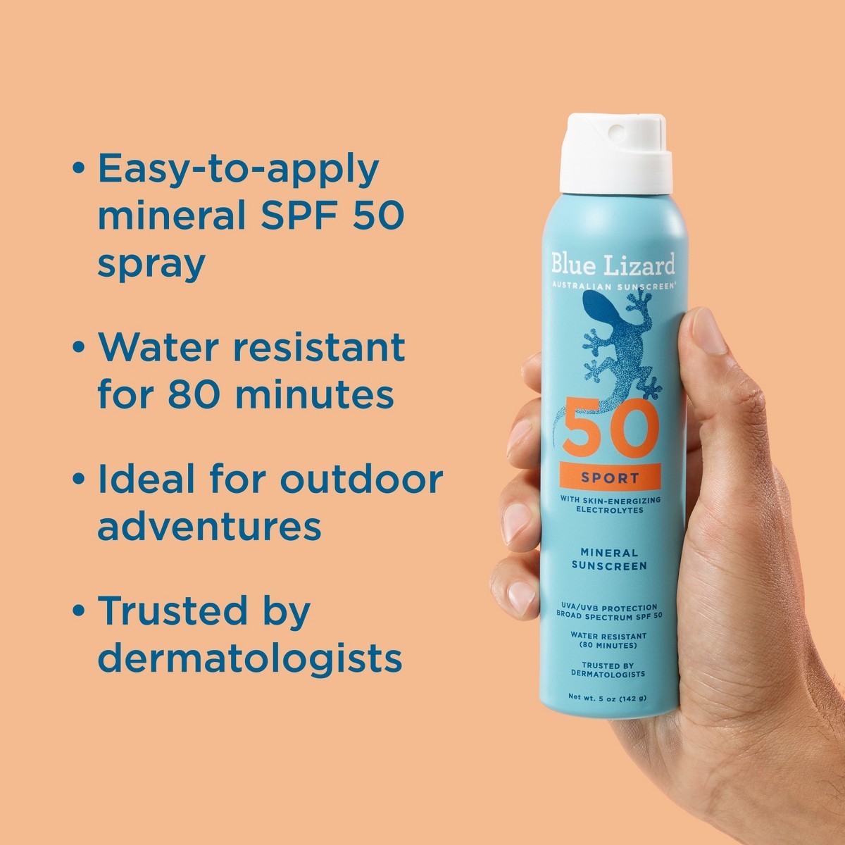 Blue Lizard Sport Mineral Sunscreen Spray – SPF 50+- 5oz:Whole Body,Paraben-Free