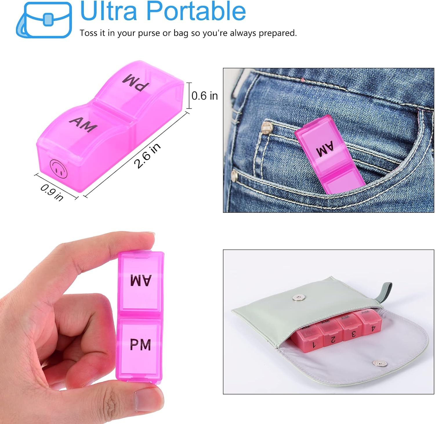 1PK Monthly Pill Organizer 2 Times a Day,30 Day AM PM Pill Box,for Travel &Home