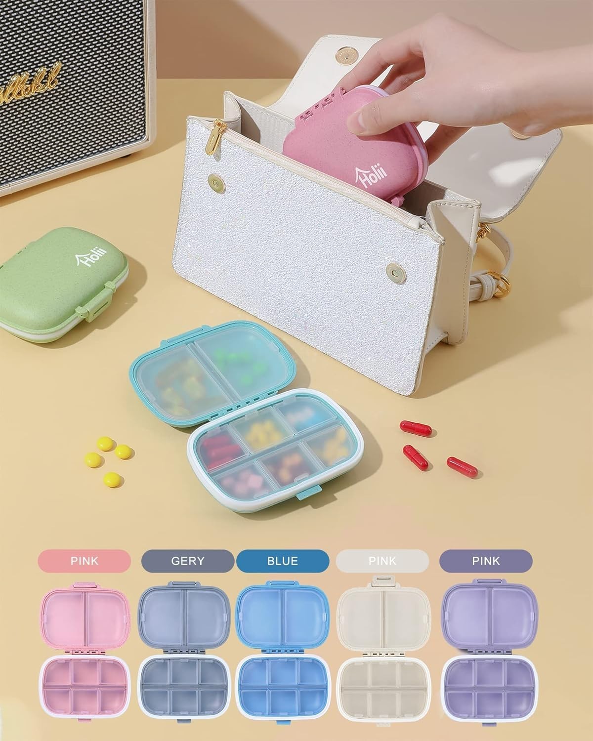 Compact 8-Compartment Pill Case with Double Lock – Secure Travel Medicine Box
