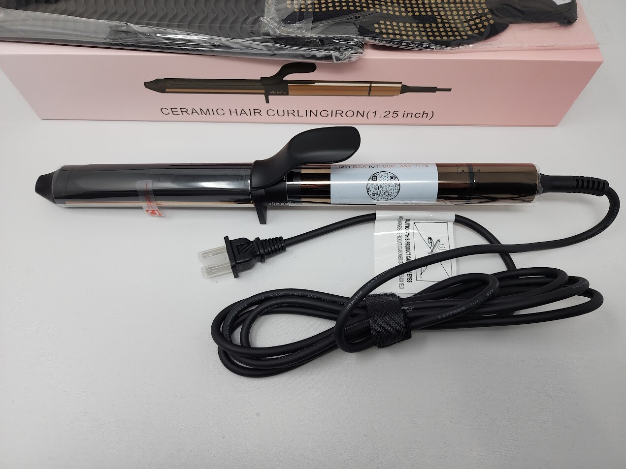Ella Bella 1 – 1.25 – 1.5 inch Ceramic Curling Iron – Black/Gold – Open Box