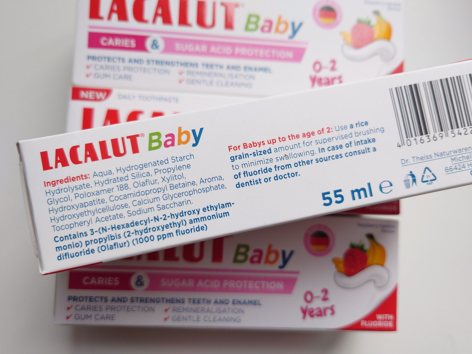 4 LACALUT Baby Toothpaste 0-2 Years Caries & Sugar Acid Protection 55ml