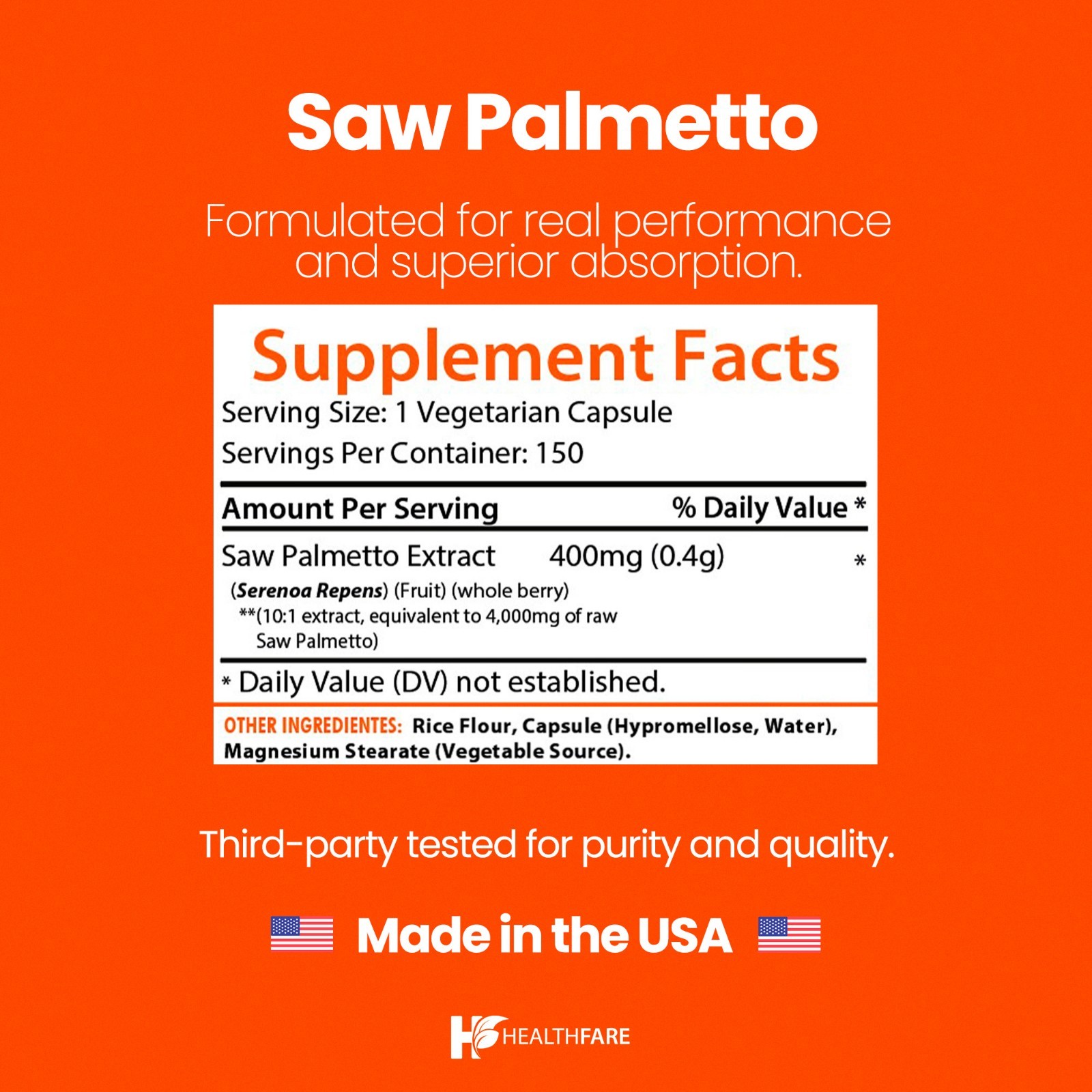 Healthfare Saw Palmetto Extract Capsules 4000mg Equivalent | 150 Capsules