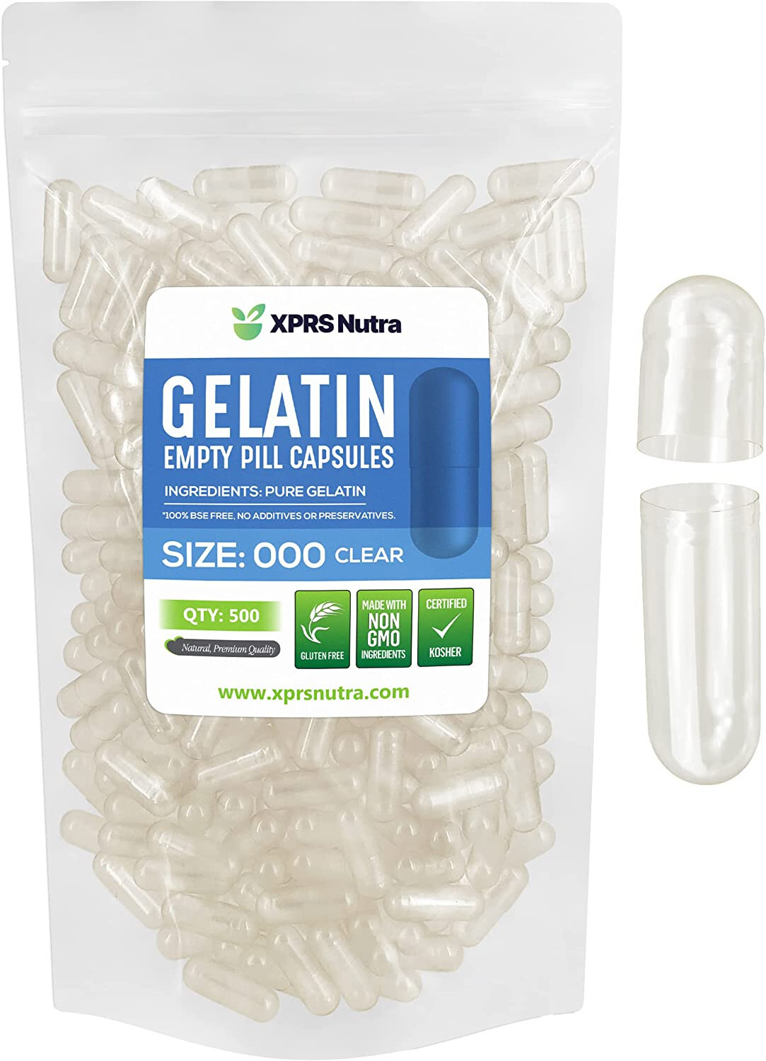 XPRS Nutra Size 000 Clear Empty Gelatin Capsules Gelcaps Pills