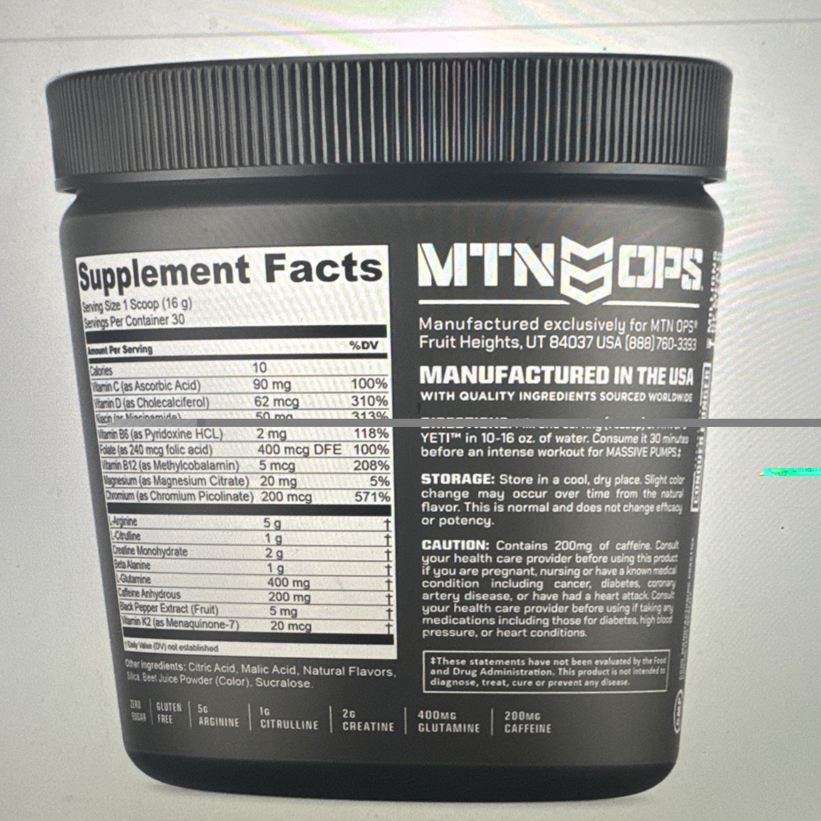 MTN OPS Yeti Pre Workout Powder Creatine 200mg Caffeine Tigers Blood 11.2oz