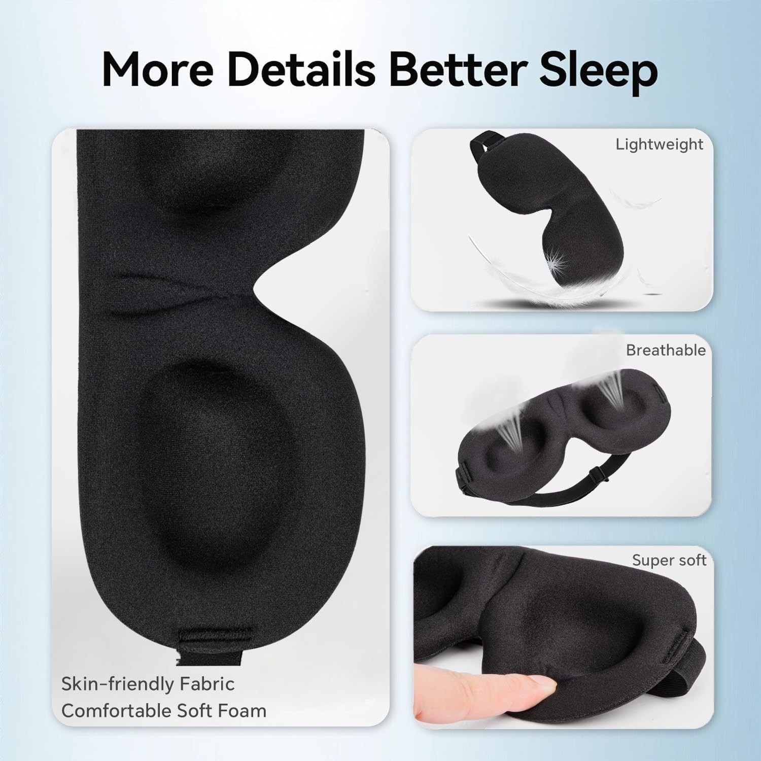3D Sleep Mask Set of 3 for Side Sleeper Light Blocking Adjustable Eye Cover
