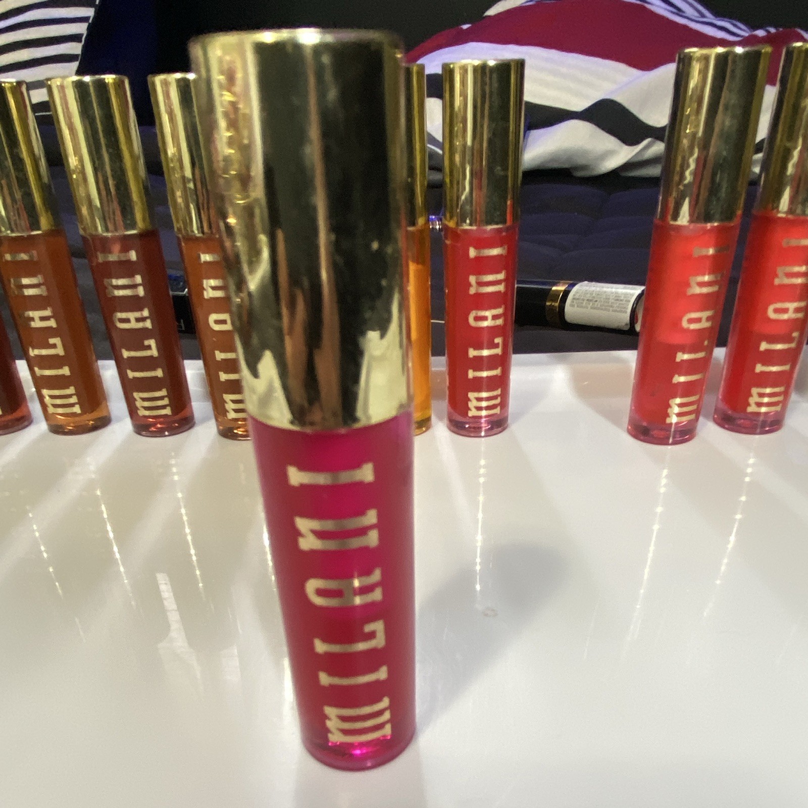 MILANI Shine Lip Gloss Lot, Assorted Shades, Gold Cap Tubes w/ Gold Caps