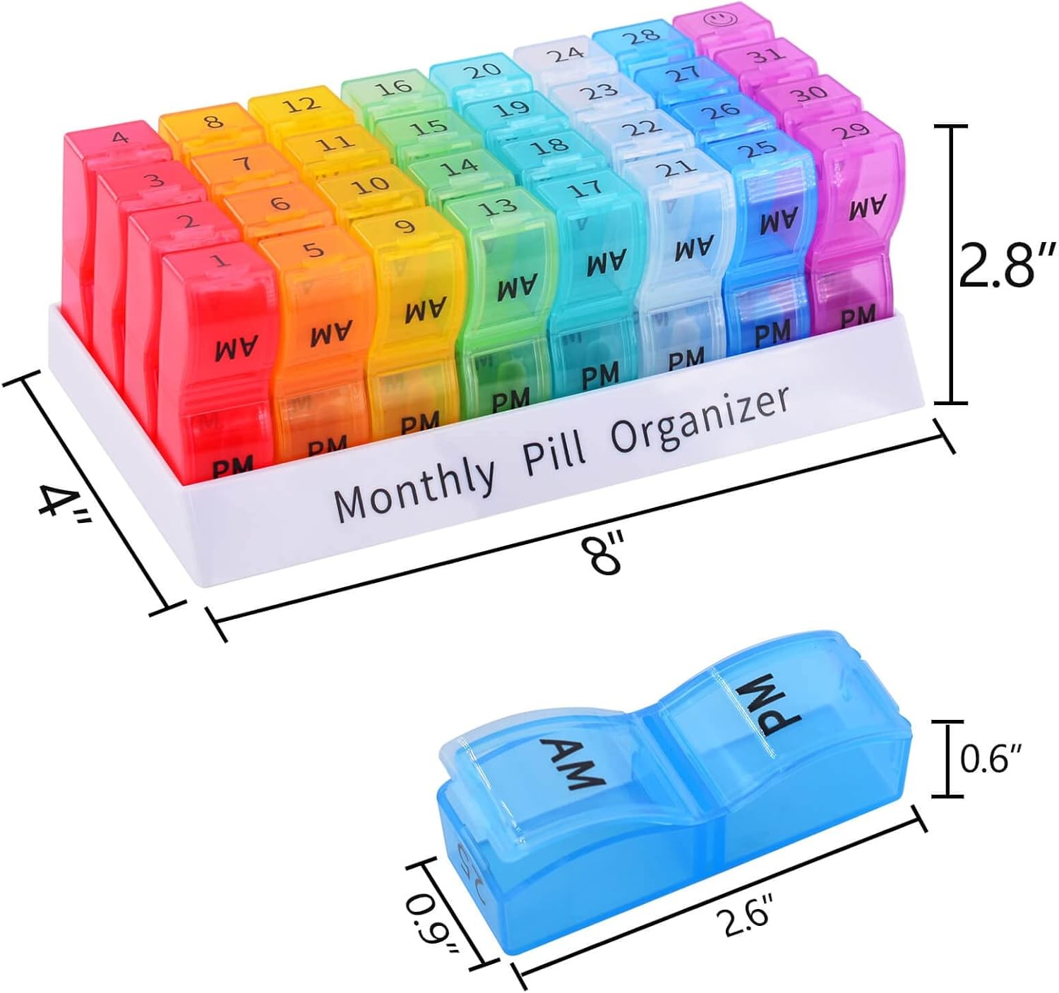 1PK Monthly Pill Organizer 2 Times a Day,30 Day AM PM Pill Box,for Travel &Home