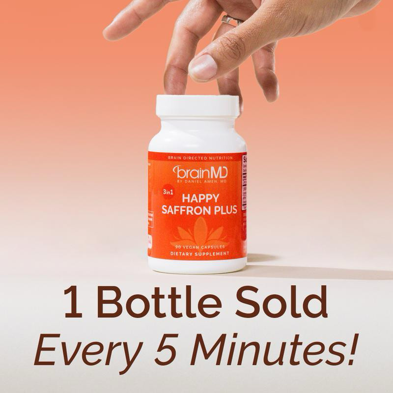BrainMD Happy Saffron Plus | Mood Support, Gluten Dairy Egg Free
