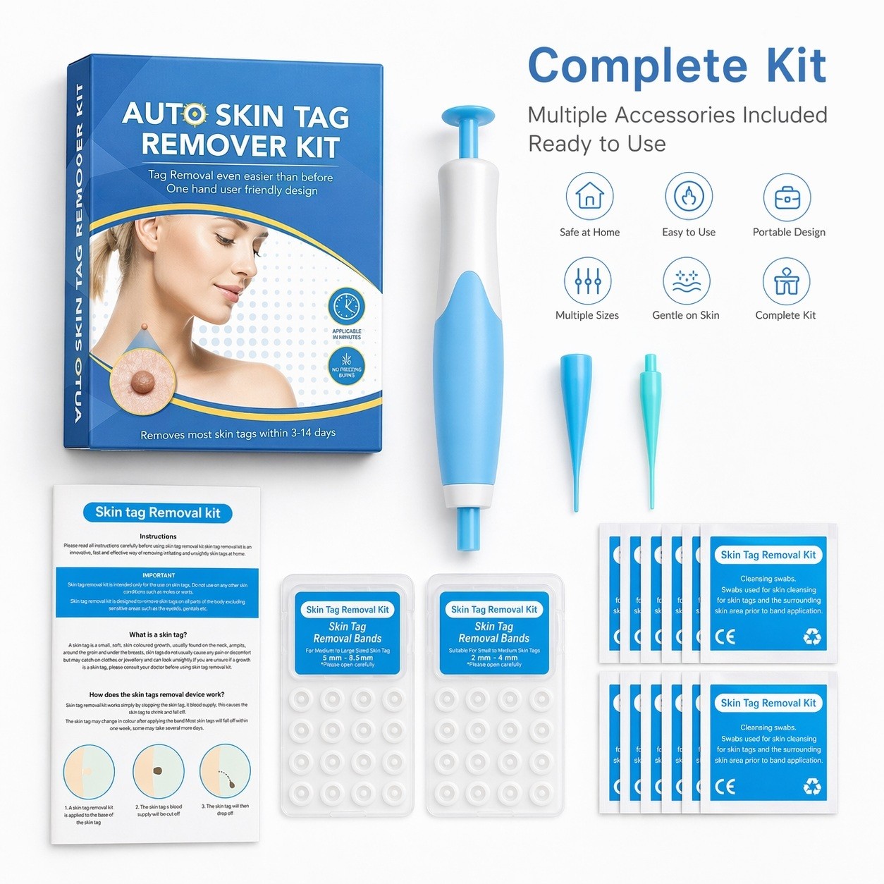 Skin Tag Removal Kit with Bands & Applicator for Small Areas, Blue/Orange