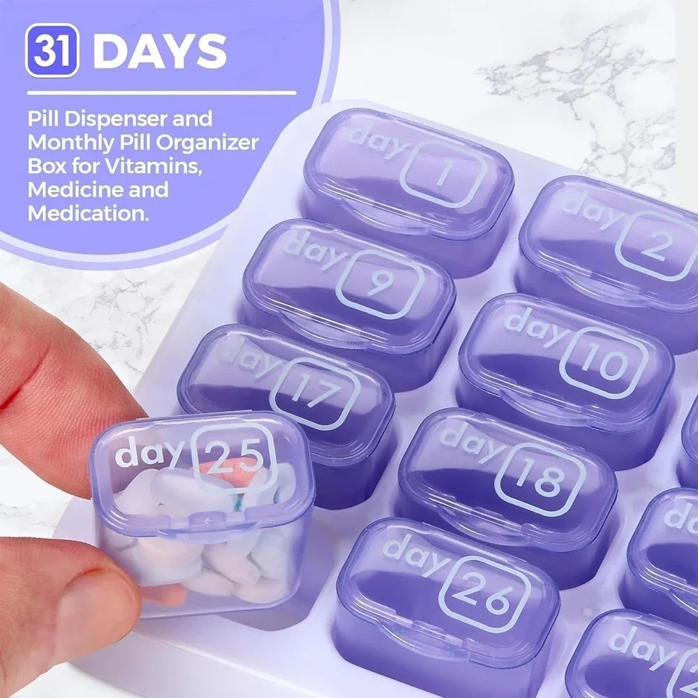 Monthly Portable Pill Box 31 Days Large Medicine Storage Holder Case Dispenser