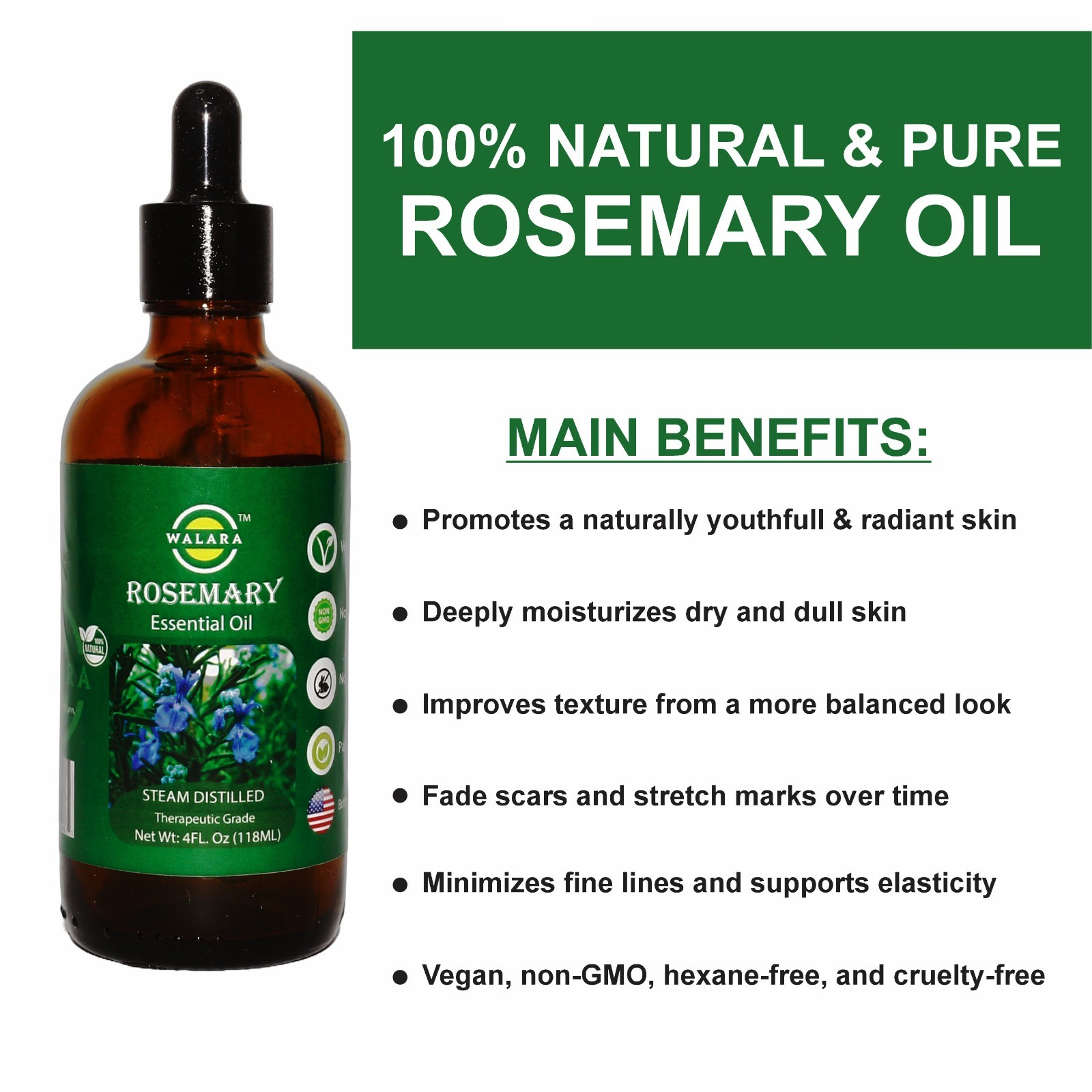 Rosemary Oil: Hair Growth, Moisturizing for Split Ends & Dry Scalp, Strengthens