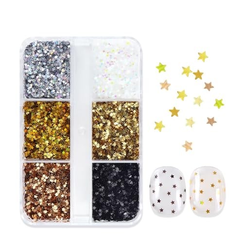 1 Box 6 Color Holographic Tiny Star Nail Glitter Laser Gold Nail Sequins YHN02