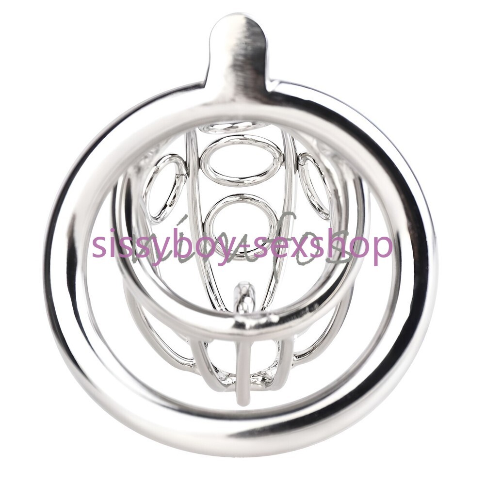 Metal PA Chastity Cage Men with PA Steel Penetration Curved Ring Chastity Device
