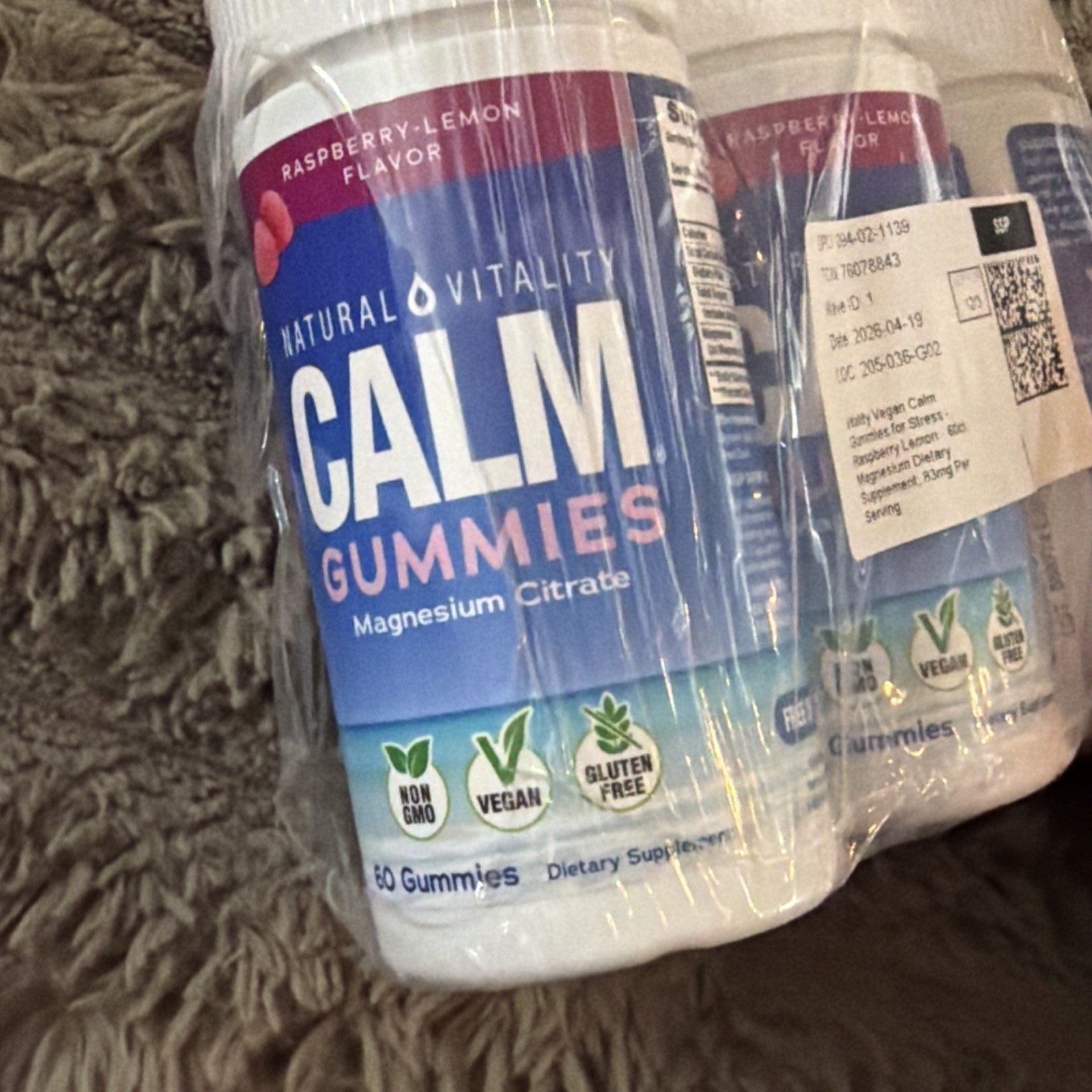 (3) CALM Gummies Raspberry-Lemon Natural Vitality Magnesium Vegan Exp 06/28