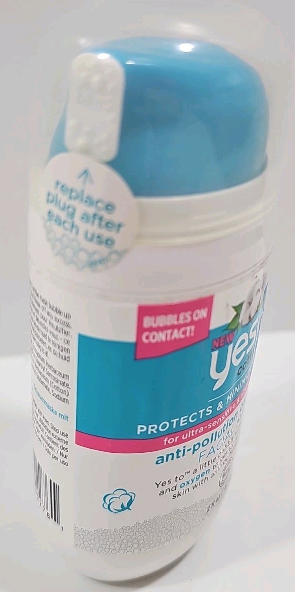 Yes to Cotton Anti-Pollution Oxygenated Facial Mask 2 fl oz / 60 ml. NEW