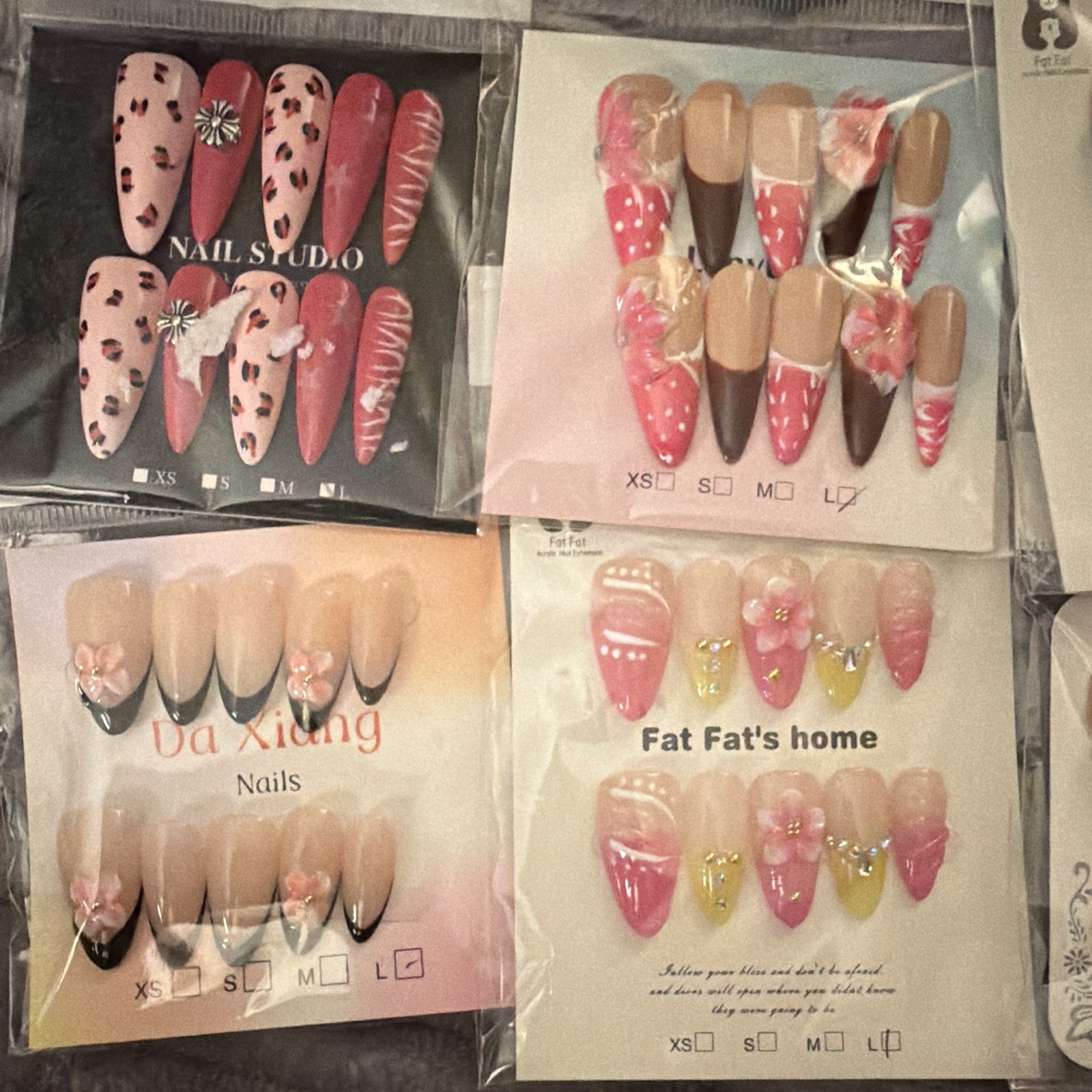 Press-On Nails Lot of 6 Long 3D Floral Multicolor
