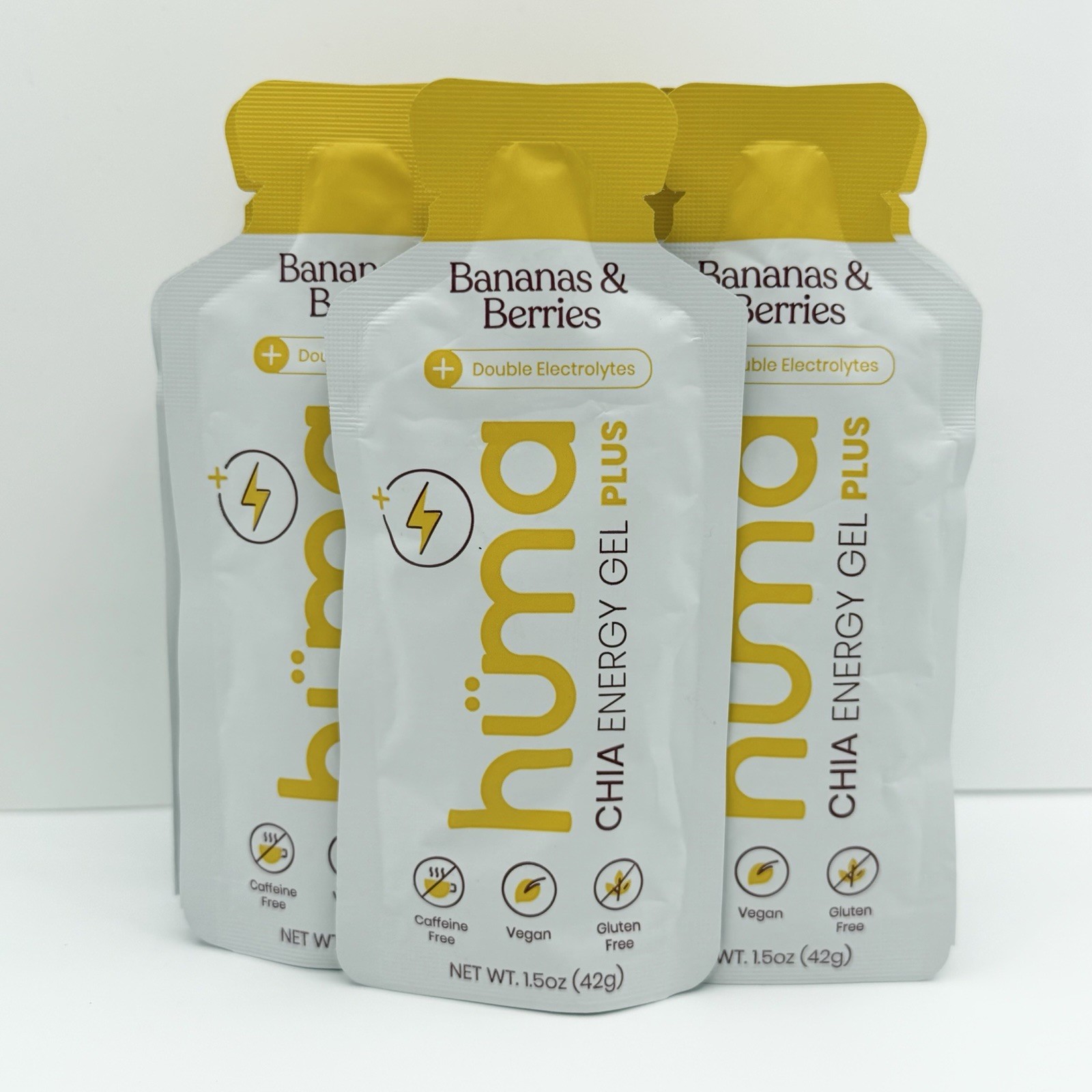 Huma Plus 15 Packets Chia Energy Gel Bananas & Berries Gels Exp 2029 New Sealed