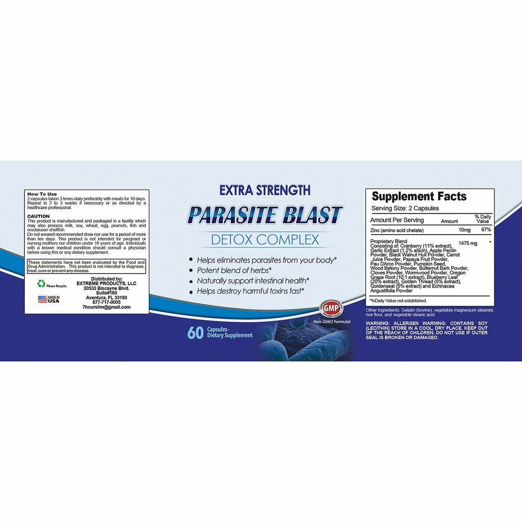 7Hour Slim Weight Loss Diet Capsules Parasite Blast Intestinal Detox Supplements