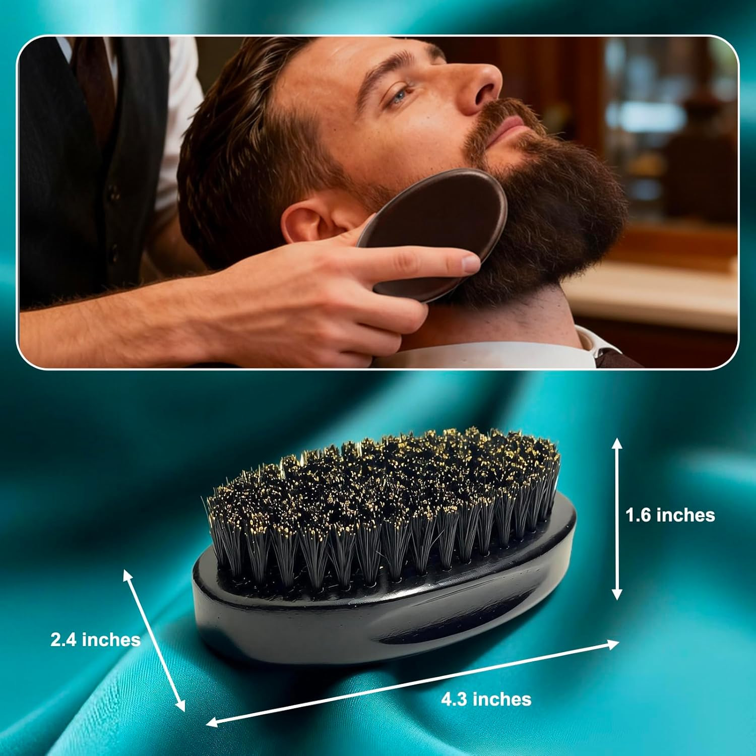 4.3 in Natural Boar Bristle Beard Brush for Men, Premium Wooden Handle with Boar