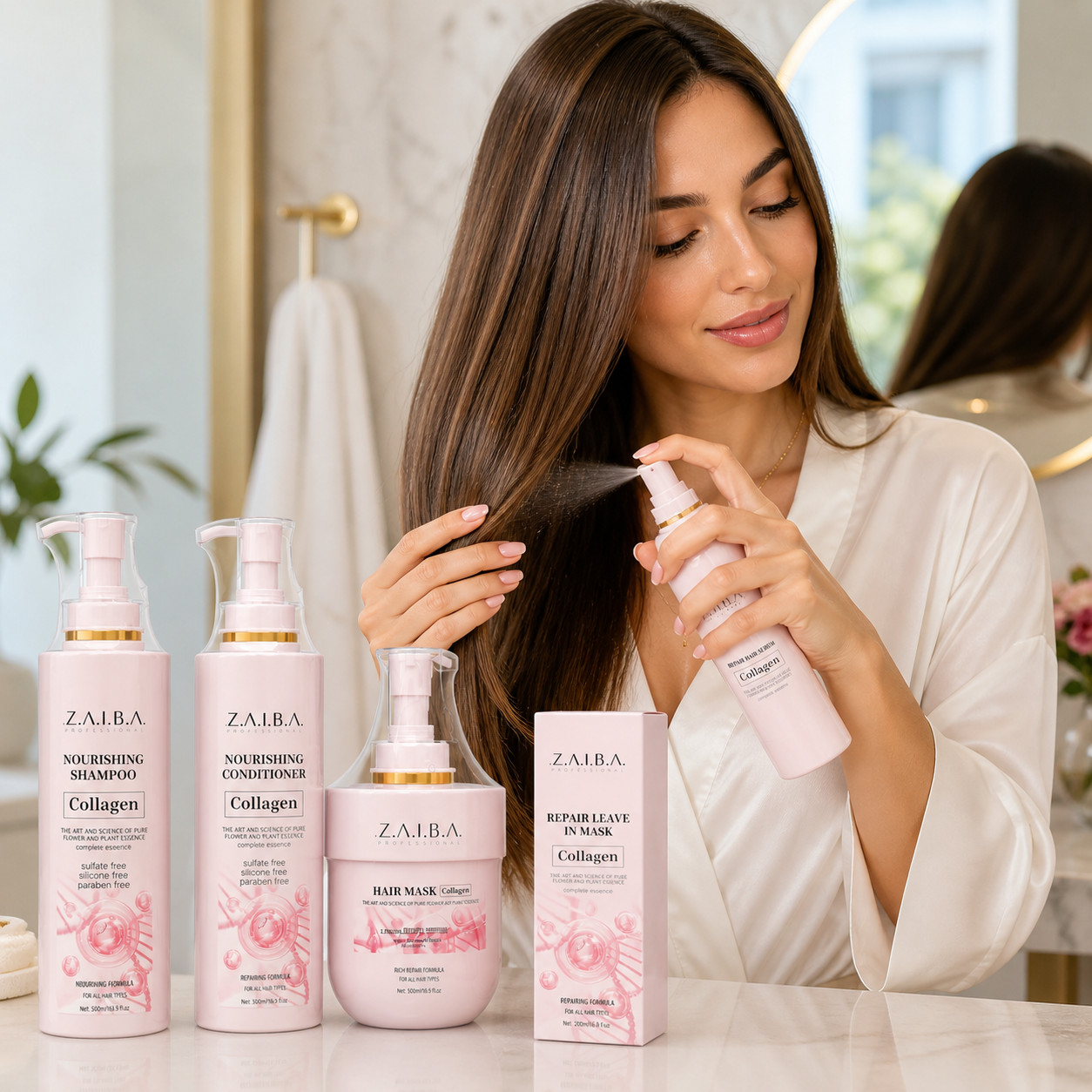 ZAIBA Collagen Hair Repair Set Shampoo Conditioner Hair Mask Serum 5PCS Set