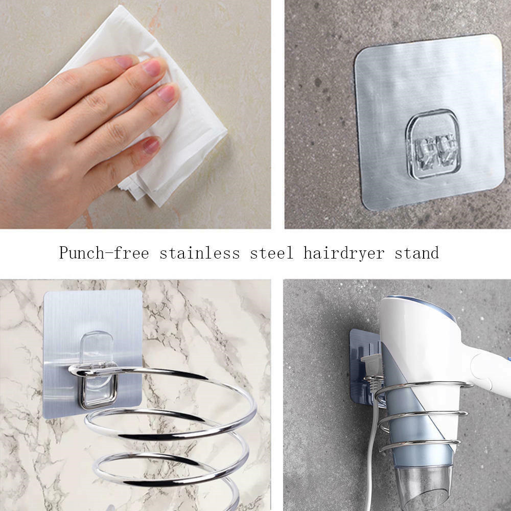 Hair Dryer Holder Wall Mounted Rack Space Save Stainless Steel Bathroom Shelf