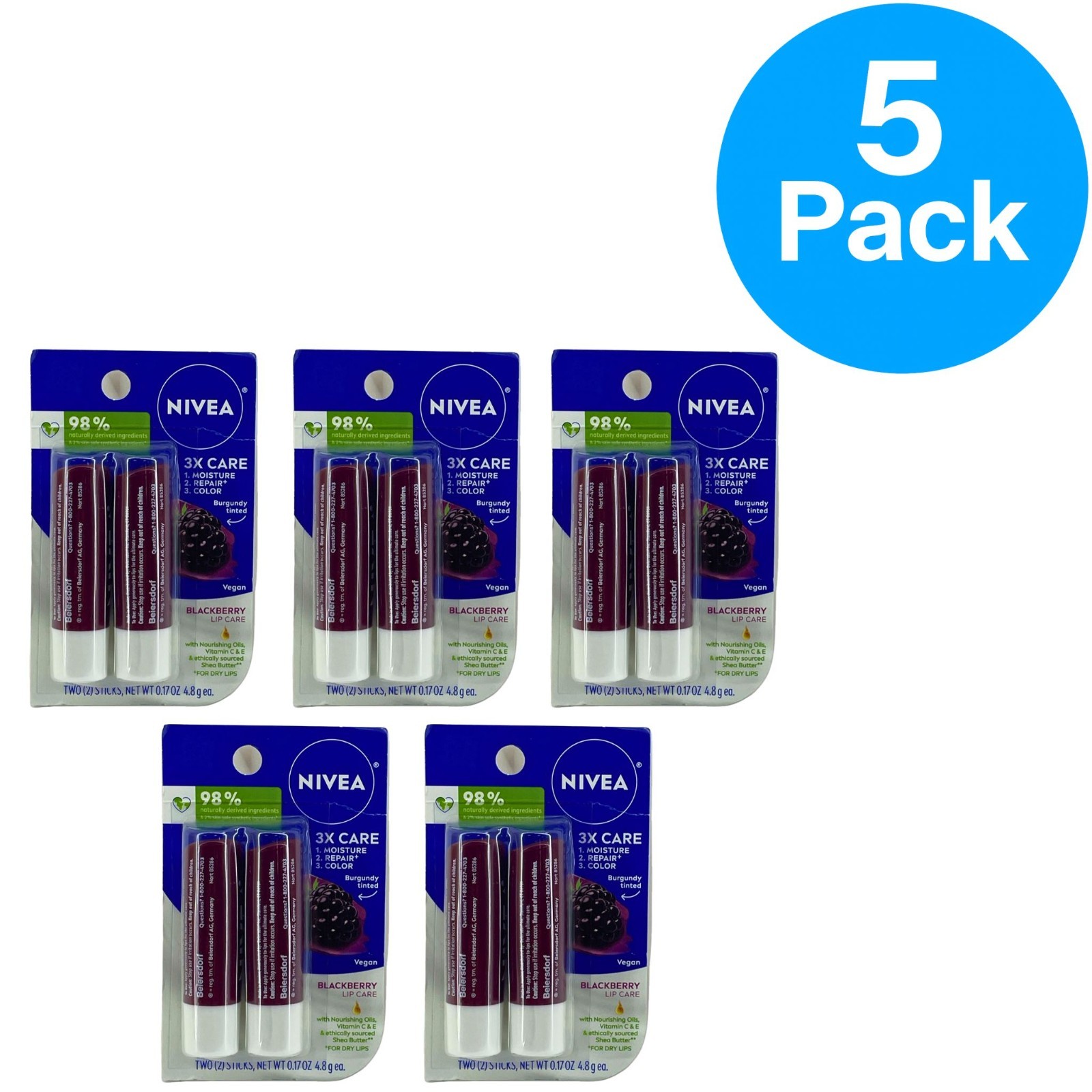 Nivea Blackberry Lip Care Tinted Lip Balm 0.17oz 2-Pack (5 Sets -10 Sticks Total