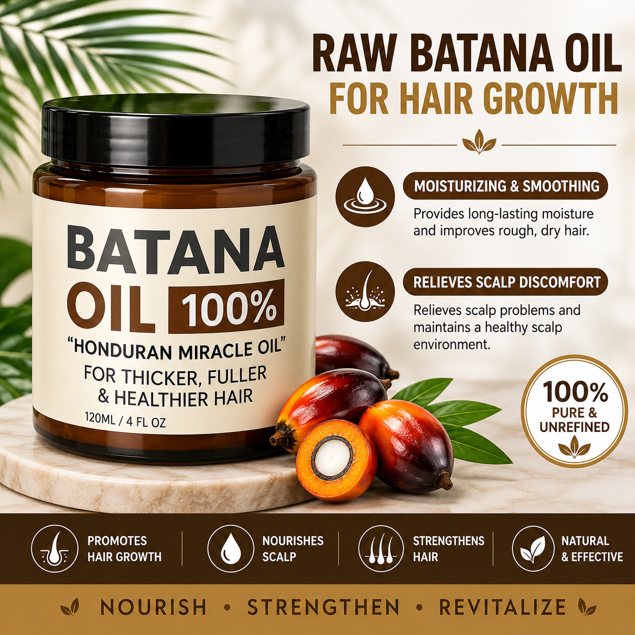 100% Raw Batana Oil Hair Growth Treatment Thick Fuller Healthy Hair 120ml
