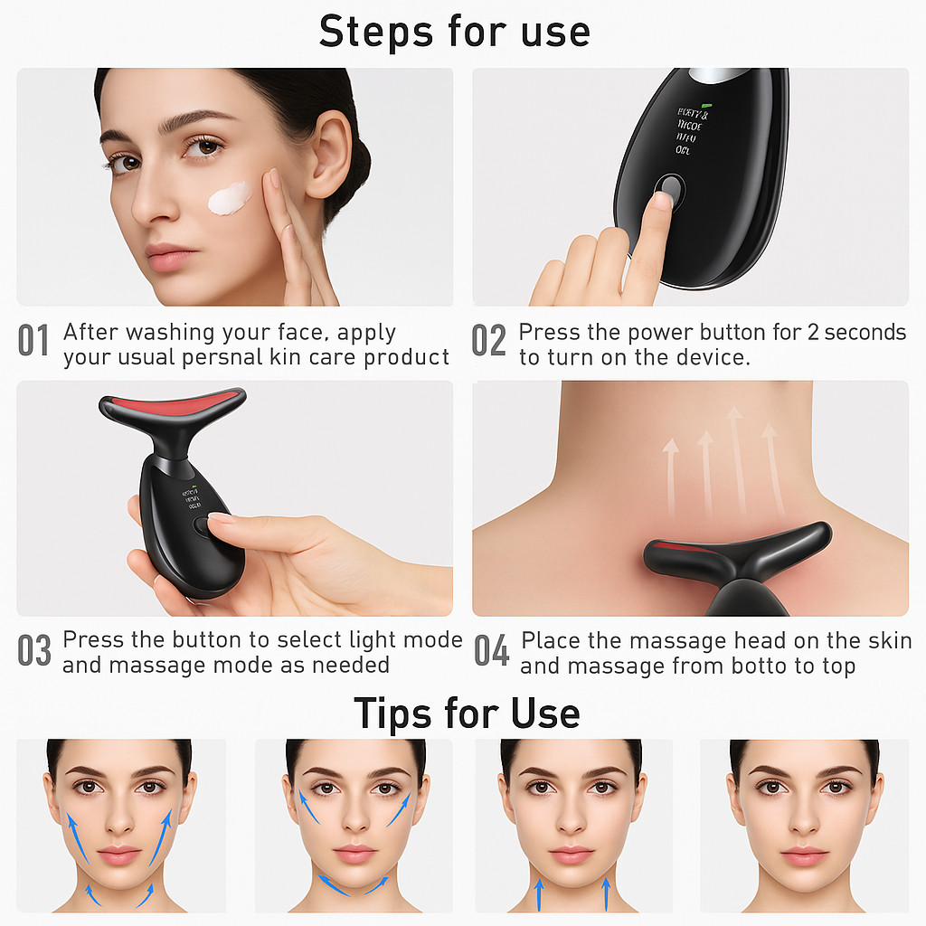 Neck Face Lifting Massager Skin Tighten Device LED Anti Wrinkle Double Chin US