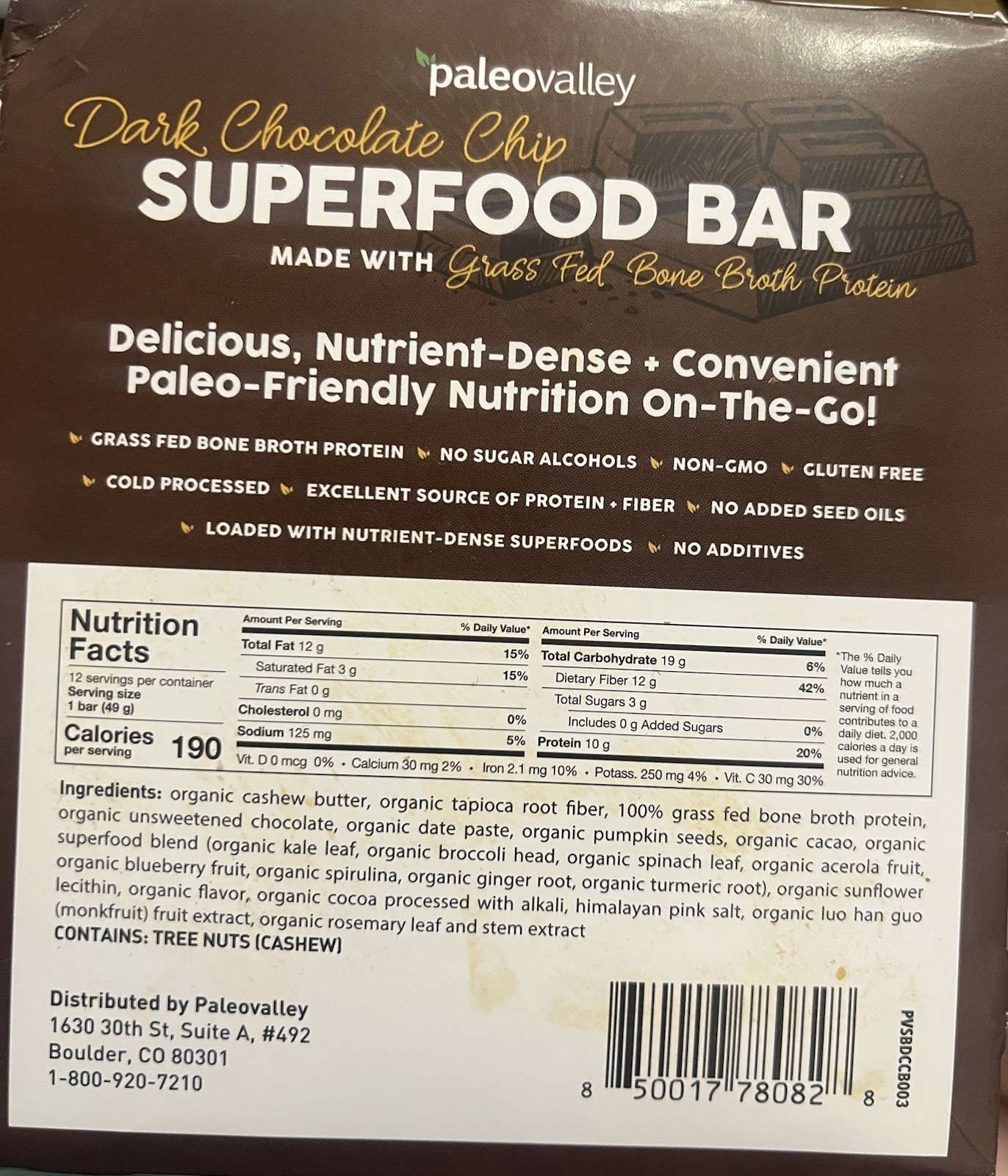 Paleovalley Superfood Bar – Dark Chocolate Chip New BB 9/10/2025