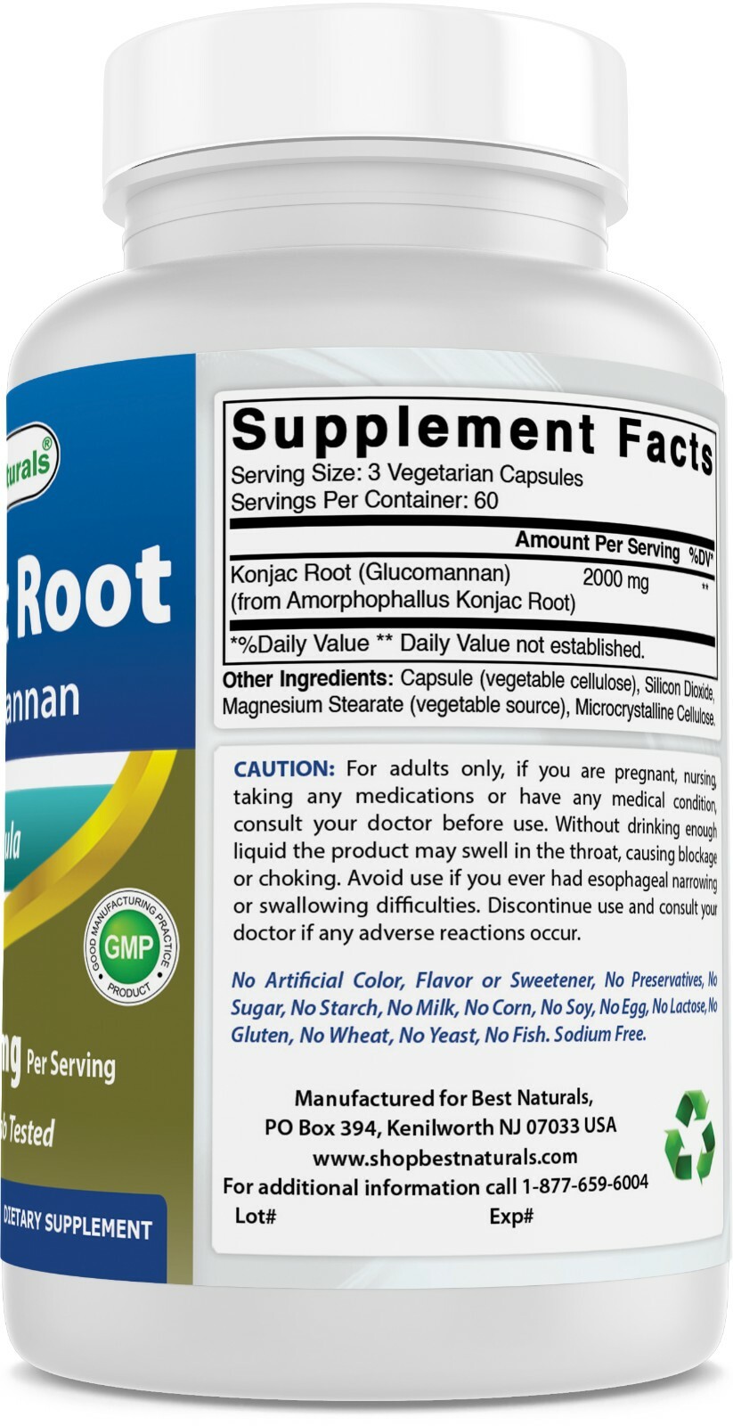 3 Pack Best Naturals Konjac Glucomannan root 2000mg/serving 180 Veggie Caps