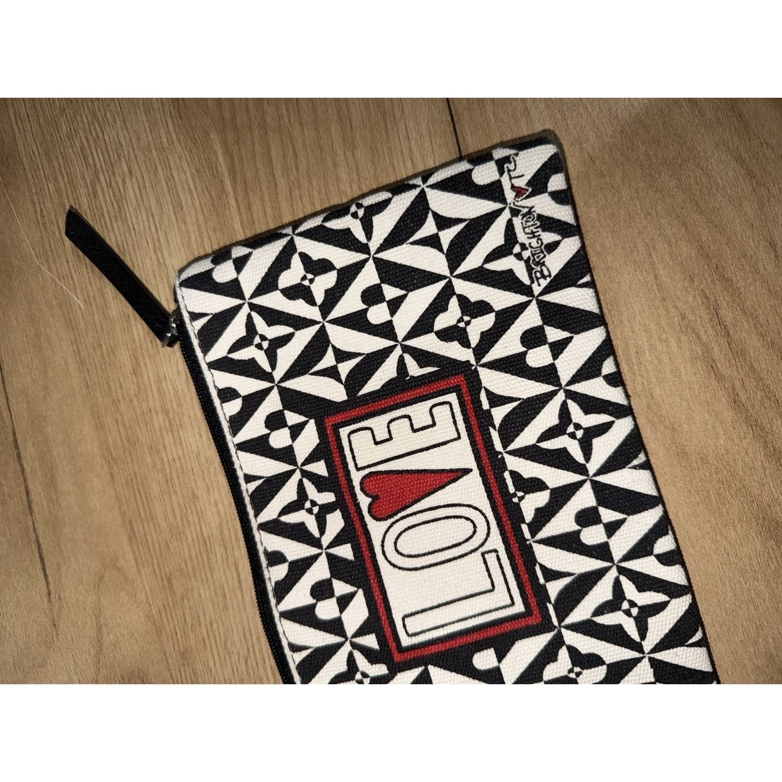 Brighton Canvas Zippered Pouch LOVE Black White Red Makeup Bag or Pencil Case P