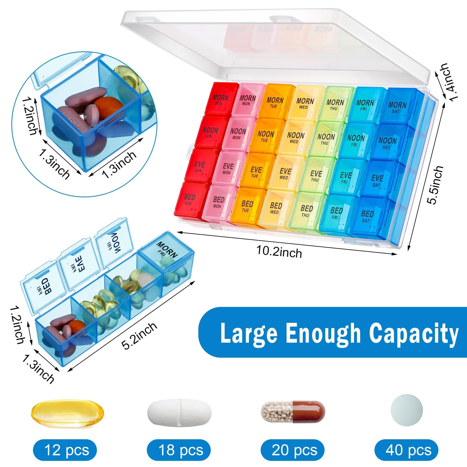 2 Pack XL Large Weekly Pill Organizer 4 Times a Day Monthly Pill Organizer La…