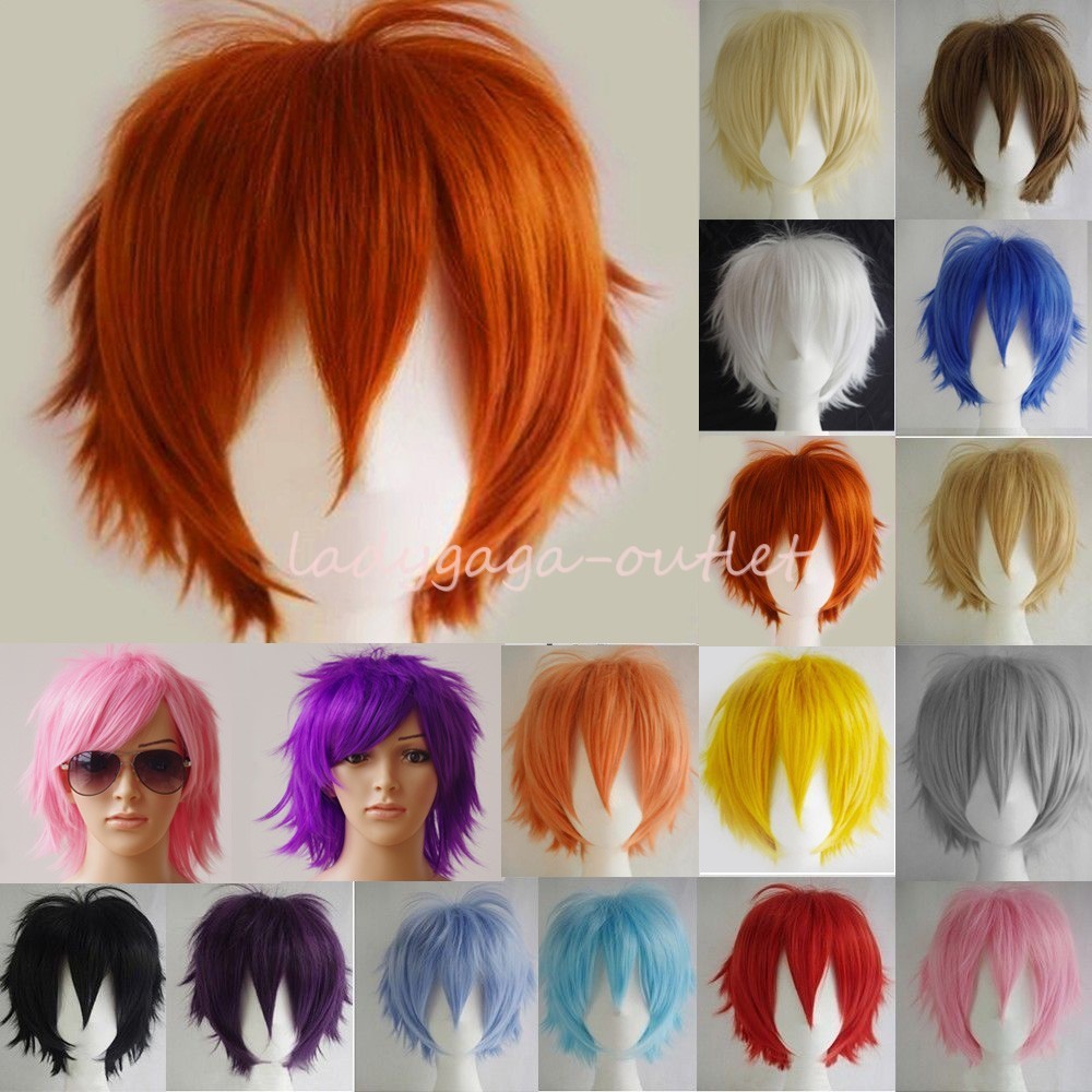UNISEX Women Men Straight Short Hair Wig Cosplay Party Anime Full Wigs 20 Colors