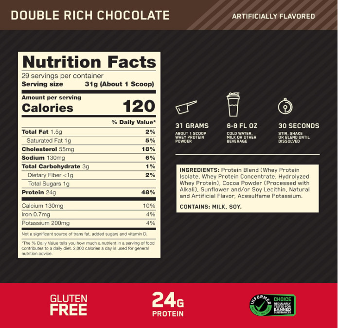 Optimum Nutrition Gold Standard Whey, Double Rich Chocolate, 1.98 lb
