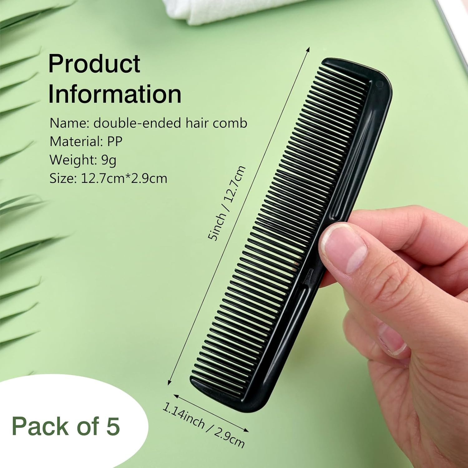 Black Pocket Comb Set – 5PCS, Sturdy Comb with round Teeth for Men’S Beard, Must