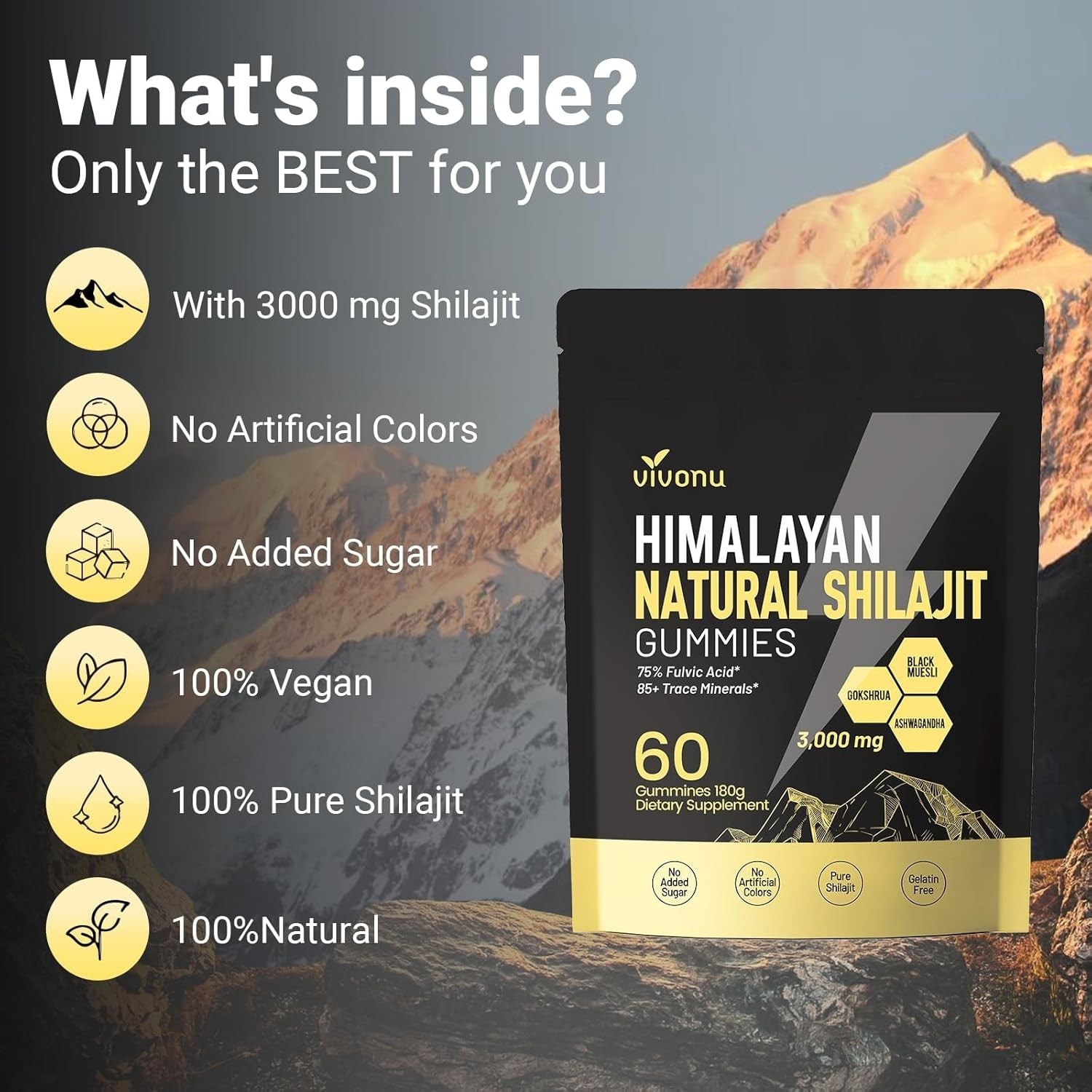 Pure Himalayam Shilajid Gummies No Added Sugar I 60 gummies High Potency