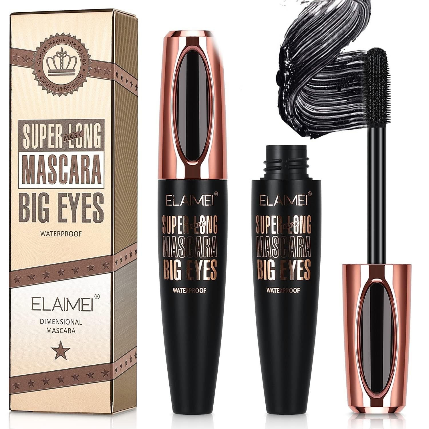 2 Pack Mascara Black Volume and Length, Natural Waterproof Smudge-Proof 4D Si…