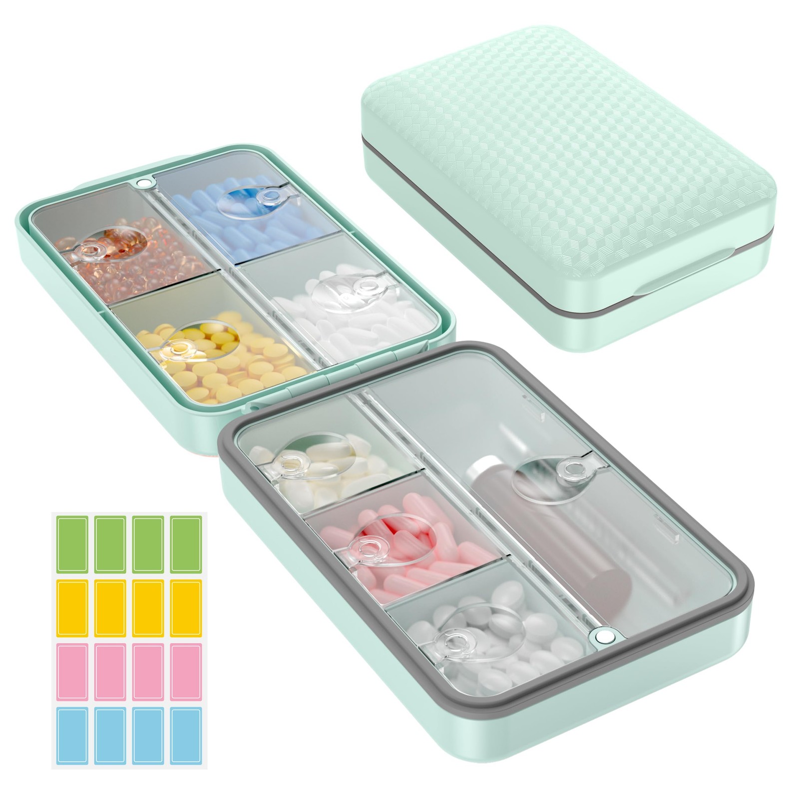 Weekly Pill Organizer 8 Compartment, [Triple Seal Magnetic Lock] Travel Pill …