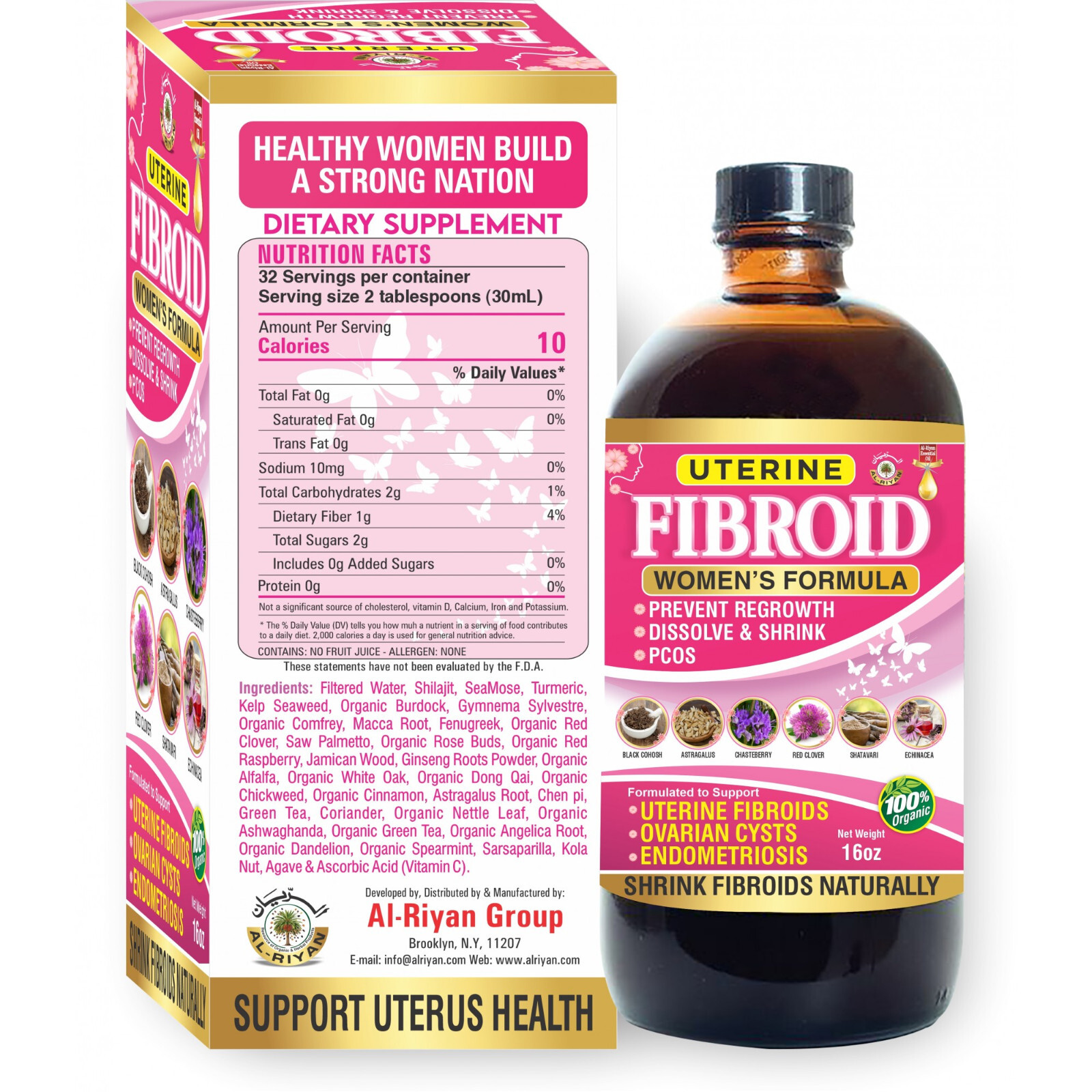 100 % Organic Uterine Fibroid Women’s Formula By Al-Riyan, 16 oz Free Shipping