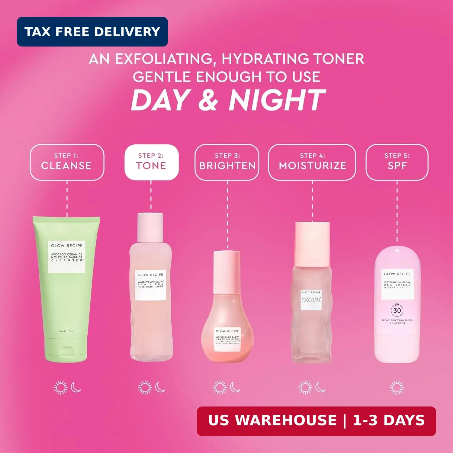 Glow Recipe PHA + BHA Face Toner, Korean Exfoliating Toner for Pores, Gentle Che