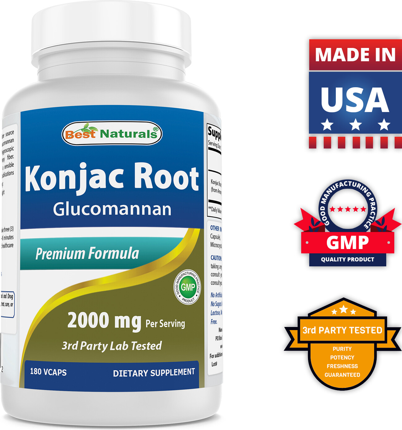 3 Pack Best Naturals Konjac Glucomannan root 2000mg/serving 180 Veggie Caps