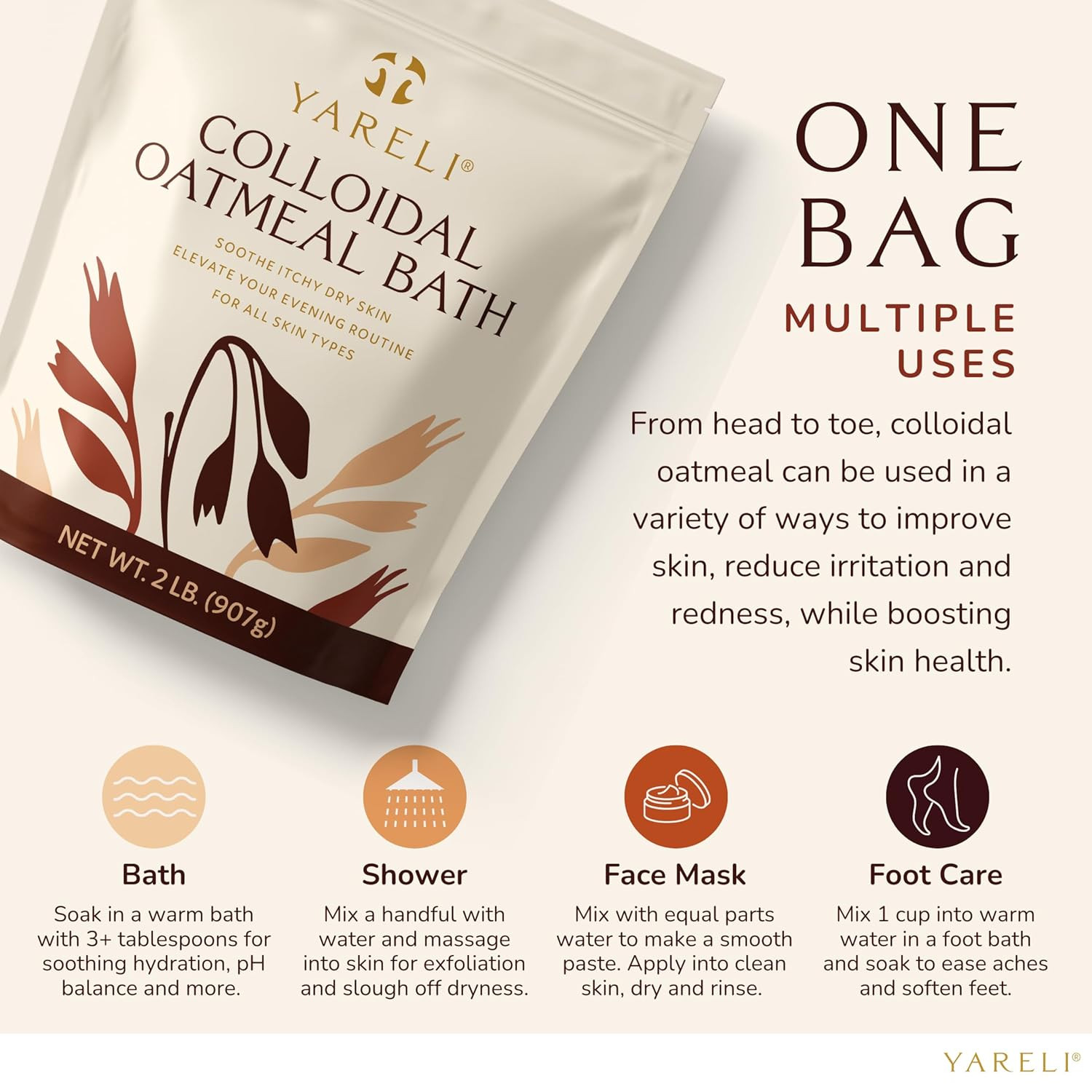 New Colloidal Oatmeal 2Lb (32Oz) Bath Powder For Dry Skin For All Ages New