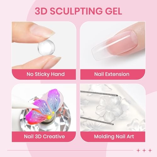 3D Sculpting Gel for Nail Art, 4PCS Solid Clear &White &Pearl White &Pink