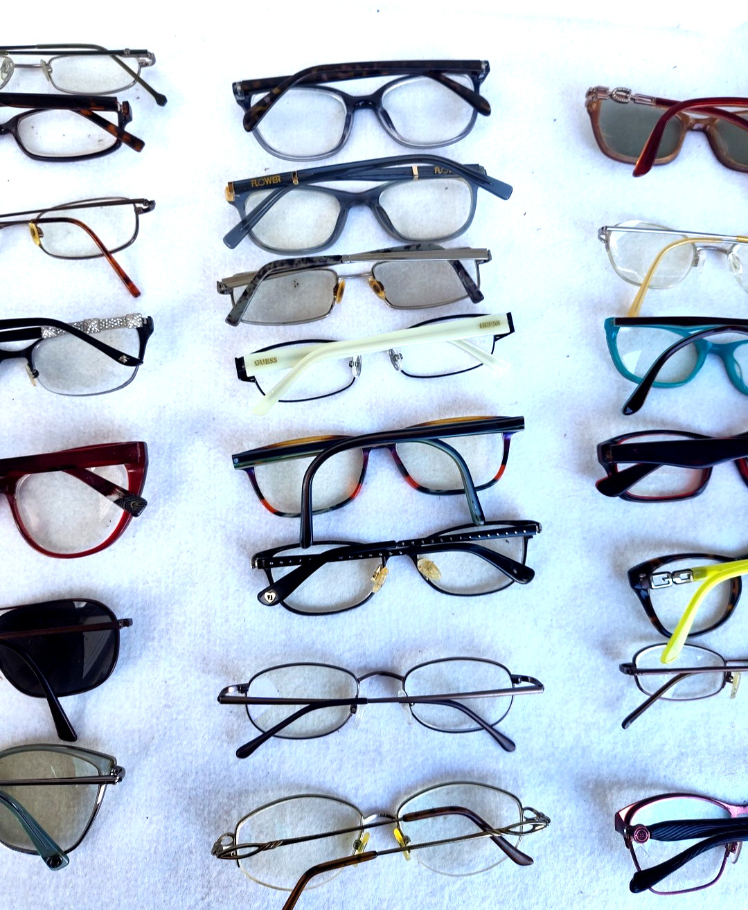 Lot of 34 Eyeglass Frames: Branded Vintage Modern Mens Women Eddie Bauer Saks