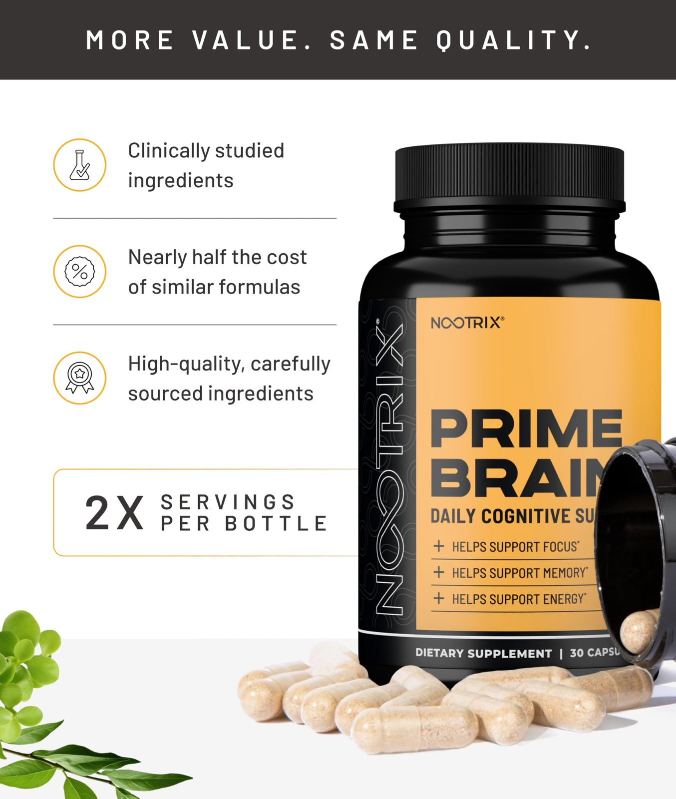 Nootrix Prime Brain Nootropic Supplement | 30 Day Supply 30 Count (Pack of 2)