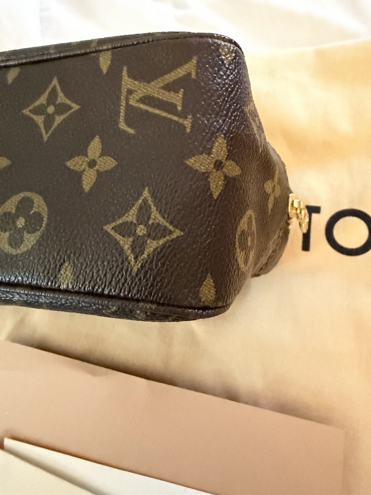 Louis Vuitton Trousse 28 Monogram Leather Brown Makeup Bag Zipper 11 in