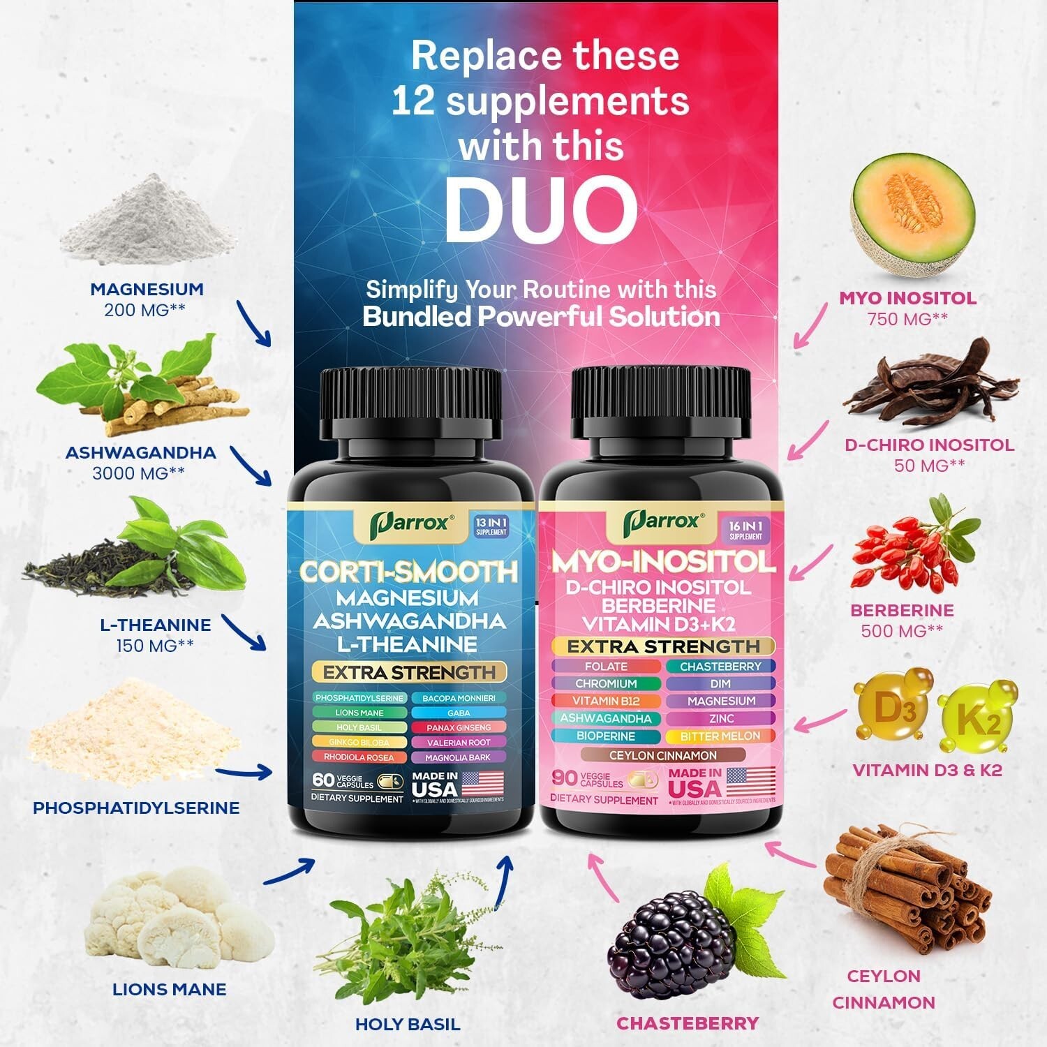 Cortisol & Myo-Inositol Supplement Bundle, Soothe & Smooth Bundle, 13-in-1 Co…